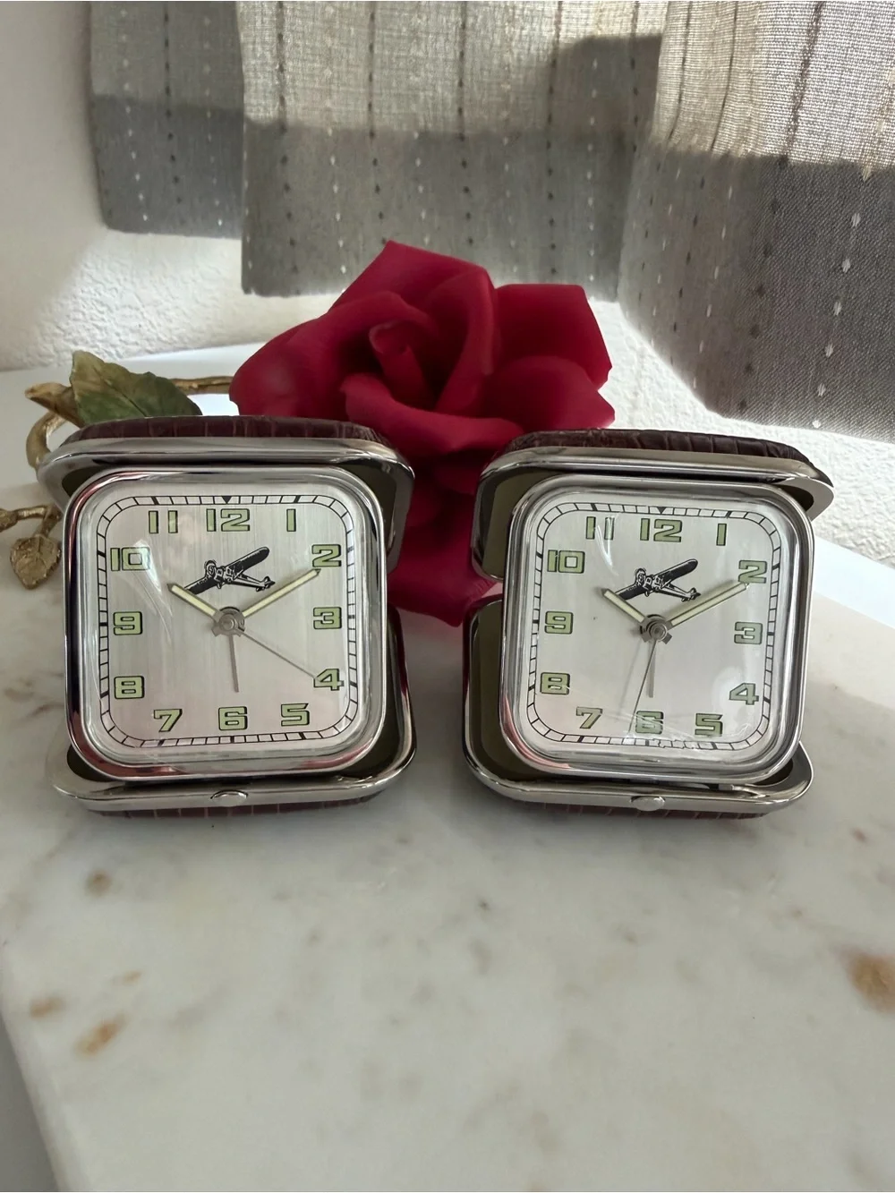 Vintage Folding Travel Alarm Clock (Set of 2)